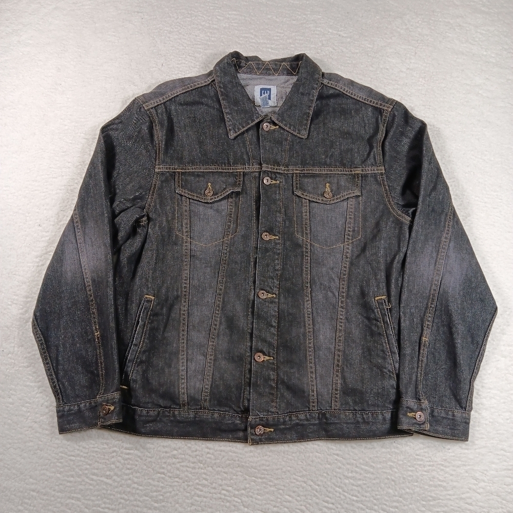 Vintage Gap Jacket Mens XXL Black Denim Trucker Bomber Bomber Faded Y2K